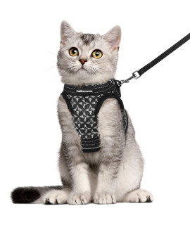 CatRomance Cat Harness and Leash Set Escape Proof for Walking, Safe Adjustable Small Large Kitten Vest with Reflective Strip for Kitty, Easy Control Comfortable Soft Outdoor Harnesses, Black, Large