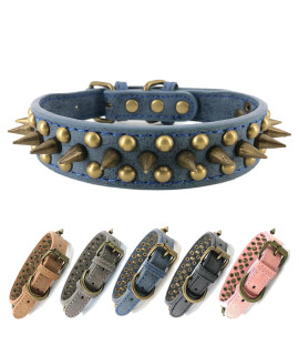 Spiked Studded Dog Collar-Bronze Pointed Stud Anti-Bite Collar (Blue,S)