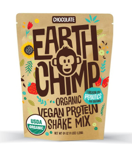 Earthchimp Organic Vegan Protein Powder - 52 Servings, 64 Oz - with Probiotics Digestive Enzymes - Plant Based, Dairy Free, Non gMO, gluten Free, gum Free (chocolate)