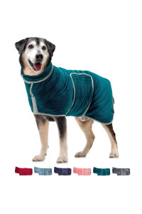 Lucky PawsA UK Dog Drying coat - Microfibre Dog Towel RobeDressing gown - Super Absorbent PetPuppy Bathrobe - Adjustable collarHood & Belly Strap - Super Soft - Fast Drying (XXS, Teal)