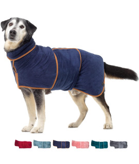 Lucky PawsA UK Dog Drying coat - Microfibre Dog Towel RobeDressing gown - Super Absorbent PetPuppy Bathrobe - Adjustable collarHood & Belly Strap - Super Soft - Fast Drying (XXS, French Navy)