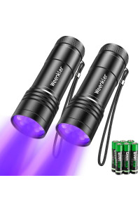 kizplays UV Flashlights, 2 Pack Black Light Flashlights with 12 LED and 395 nm Black Light for Pet Urine and House Stains Detecting, 6 AAA Batteries Included