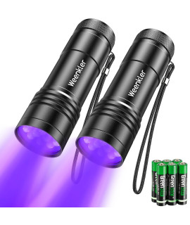 kizplays UV Flashlights, 2 Pack Black Light Flashlights with 12 LED and 395 nm Black Light for Pet Urine and House Stains Detecting, 6 AAA Batteries Included