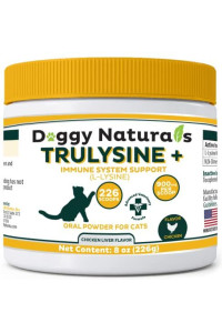 Trulysine Plus L-Lysine for Cats Immune Support Oral Powder 8oz/226g - Cats & Kittens of All Age, Sneezing, Runny Nose Squinting, Watery Eyes Chicken Liver Flavor (U.S.A)(226 Grams (900mg / Scoop))