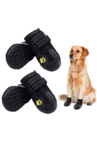 PK.ZTopia Dog Boots, Waterproof Dog Boots, Dog Rain Boots,Dog Booties with Reflective Rugged Anti-Slip Sole and Skid-Proof,Outdoor Dog Shoes for Medium to Large Dogs (Black-Red 4PCS).