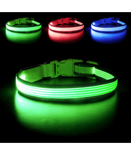 YFbrite Full Adjustbale LED Dog Collar, Full Illuminated Light up Dog Collars, Reflective Dog Collar Light Glowing in The Dark for All Dogs Safety (Large, Green-2)