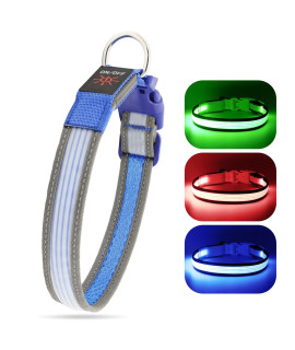 YFbrite Full Adjustbale LED Dog Collar, Full Illuminated Light up Dog Collars, Reflective Dog Collar Light Glowing in The Dark for All Dogs Safety (Medium, Blue-2)