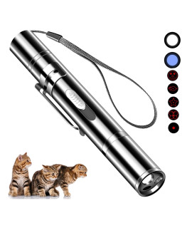 DOOT TOOD Pet Cat Laser Toy, USB Rechargeable Handheld Pointer, 5 Red Laser Patterns, Suitable Indoor Interaction with Cats or Dogs