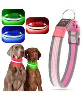 YFbrite Full Adjustbale LED Dog Collar, Full Illuminated Light up Dog Collars, Reflective Dog Collar Light Glowing in The Dark for All Dogs Safety (Large, Pink-2)