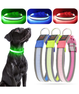 YFbrite Full Adjustbale LED Dog Collar, Full Illuminated Light up Dog Collars, Reflective Dog Collar Light Glowing in The Dark for All Dogs Safety (Medium, Green-2)