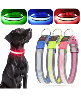Light up Dog Collars- USB Rechargeable LED Dog Collar, Full Illuminated and Adjustable Dog Collar Light, Three Colors and Three Sizes for Small, Medium, Large Dogs (Medium, Pink-2)