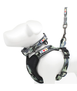 Pawtitas Value Bundle Set | Small Padded Dog Harness + Small Padded Dog Collar + Small Padded Leash - Gray Camo Set