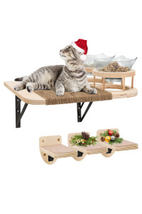 Cat Hammock Cat Wall Shelves with 3 Steps, Cat Shelves and Perches with 2 Cat Food Shelf, Cat Climbing Shelf Cat Scratching Post Cat Wall Shelf for Indoor, Cat Steps with Plush Covered, Gift for Cat