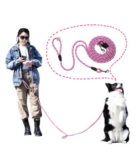 JOPOY Hands Free Dog Leash 13ft Rope Crossbody Dog Leash Reflective for Large Medium Small Dogs Walking, Jogging and Running,Dog Training Leash (Pink, 13Ft)