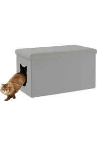 Designer Cat Litter Box Enclosure Hidden Washroom Bench Ottoman (Grey)