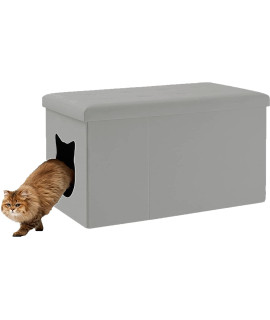 Designer Cat Litter Box Enclosure Hidden Washroom Bench Ottoman (Grey)