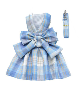 PETCARE Plaid Dog Dress Bow Tie Harness Leash Set for Small Dogs Cats Girl Cute Princess Dog Dresses Spring Summer Puppy Bunny Rabbit Clothes Chihuahua Yorkies Pet Outfits