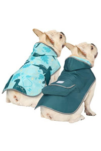 HDE Reversible Dog Raincoat Hooded Slicker Poncho Rain Coat Jacket for Small Medium Large Dogs Dinosaurs - S