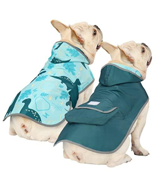HDE Reversible Dog Raincoat Hooded Slicker Poncho Rain Coat Jacket for Small Medium Large Dogs Dinosaurs - S