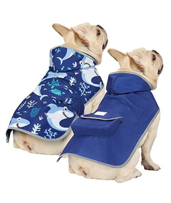 HDE Reversible Dog Raincoat Hooded Slicker Poncho Rain Coat Jacket for Small Medium Large Dogs Sharks - S