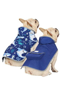 HDE Reversible Dog Raincoat Hooded Slicker Poncho Rain Coat Jacket for Small Medium Large Dogs Sharks - M