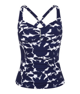 Hilor Womens Tankini Tops Shirred Tummy control Swimsuits cross Back Tankini Swimwear Tops Navy Floral 18