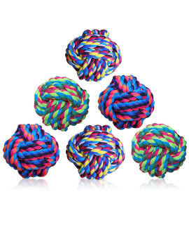 Wellbro Pet Chew Toy, Knots Weave Cotton Rope, Biting Small Ball for Dogs & Cats, 6 in One Pack