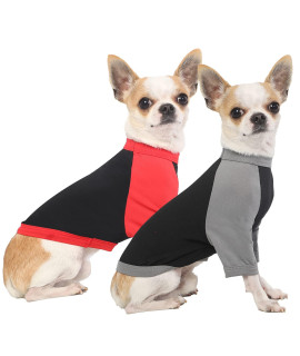 Sychien Dog Quick Dry Shirts,Summer Raglan Lightweight Blank Small Clothes,Dogs Cats Sun Protection XS Chihuahua Puppy Boy Girl Clothing,Black/Red + Black/Grey XXS
