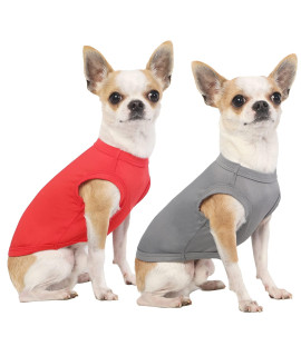 SyChien Dog Blank Quick Dry Shirts,Lightweight Stretchy Summer Solid Dogs Cats Clothes,Sleeveless Cool Sweater for Small Chihuahua Puppy Boy Girl Breed,Red/Grey,S