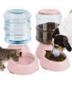 Automatic Dog Cat Feeder and Water Dispenser, Gravity Pet Feeding Station and Water Bowl Dispenser Set for Small Medium Pets Puppy Kitten Rabbit Bunny, 3.8L (Pink)