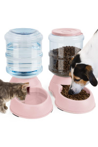 Automatic Dog Cat Feeder and Water Dispenser, Gravity Pet Feeding Station and Water Bowl Dispenser Set for Small Medium Pets Puppy Kitten Rabbit Bunny, 3.8L (Pink)