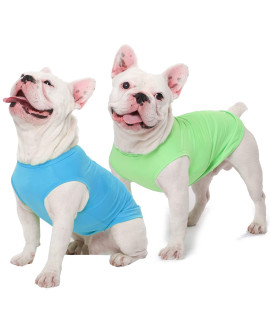 SyChien Dog Blank Quick Dry Clothes,Large Summer Solid Dogs Shirts,Sleeveless Spring Clothing for Boy Girl Breed,Green/Blue,XXL