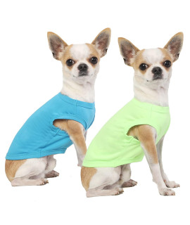 SyChien Dog Shirts Blank Quick Dry Small Clothes,Lightweight Stretchy Summer Solid Cats Clothing,Sleeveless Cool Sweater for Little Chihuahua Puppy Boy Girl Breed,Green/Blue,S