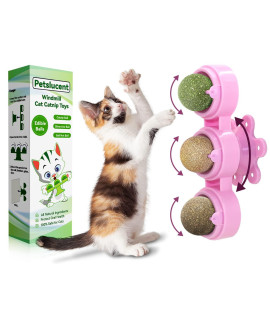 Petslucent Catnip Ball for Cats Wall, 3in1 Cat Toys Wall Ball Mint Balls Lick Roller, Cat Nip Silvervine Edible Kitty Safe Healthy Kitten Teeth Cleaning Dental Cat Toy Chew Toys Indoor