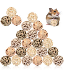 Sosation 24 Packs Guinea Pigs Toys Small Animals Play Balls Chew Gnawing Treats Bunny Toys Hay Grass Balls for Small Animals Entertainment PET Cage Accessories