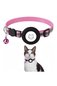 OUSHIBU Breakaway Airtag Cat Collar, Reflective Apple Air Tag Cat Collar with Bell and Waterproof Airtag Holder Case, GPS Pet Tracker Collar for Girl Boy Cats, Kittens, Puppies (Pink)