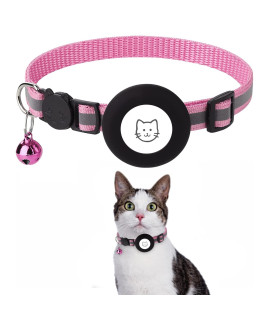 OUSHIBU Breakaway Airtag Cat Collar, Reflective Apple Air Tag Cat Collar with Bell and Waterproof Airtag Holder Case, GPS Pet Tracker Collar for Girl Boy Cats, Kittens, Puppies (Pink)