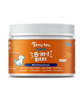 Zesty Paws Puppy 8-in-1 Multivitamin Soft Chews - Glucosamine & Chondroitin for Hip & Joint Health - Omega 3 Fish Oil for Skin - Gut, Immune, Heart, Kidney & Liver Support for Puppies - 90 Count