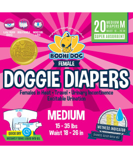 Bodhi Dog Disposable Female Dog Diapers Super Absorbent Leak-Proof Fit Premium Adjustable Dog Diapers with Moisture Control & Wetness Indicator 20 Count Medium Size.