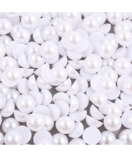 Niziky 1200PcS White Flat Back Pearls gems, Mixed Size 2468101214mm Flatback Half Round Pearls Beads for crafts, Half Pearls for crafts DIY Project, Hair, Shoes, Nail Art Decorations