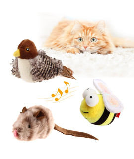 gigwi Interactive cat Toy Set, Squeaky cat Feather Toys for Indoor cats, 3PcS cat Plush Toy Pack Including Mouse Hunt cat Toy, cat chase Bird Toy, cat chirping Bee Toy