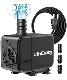 UthCracy 400GPH Submersible Aquarium Fountain Pump Quiet Water Feature Pumps 20W with High Lift for for Fountain Outdoor, Statuary, Aquarium Fish Tank, Small Pond, Hydroponic. Black