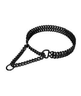 Black Dog Chain Collar Stainless Steel Black Dog Collar Adjustable Walking, Metal Cuban Link Dog Collar Chew Proof Double Row Chain Dog Collar for Large Small Medium Dogs