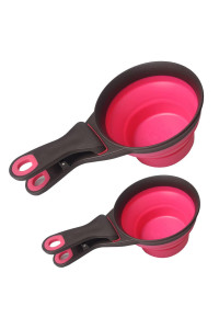 Acronde Collapsible Pet Scoop Silicone Measuring Cups Set Sealing Clip 3 in 1 Multi-Function Scoop Bowls Bag Clip for Dog Cat Food Water Set of 2 (1 Cup & 1/2 Cup Capacity) (Pink)