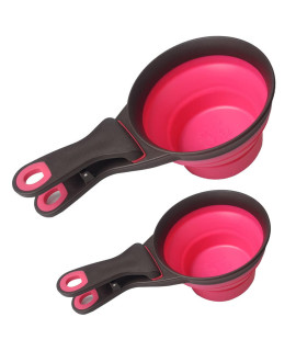 Acronde Collapsible Pet Scoop Silicone Measuring Cups Set Sealing Clip 3 in 1 Multi-Function Scoop Bowls Bag Clip for Dog Cat Food Water Set of 2 (1 Cup & 1/2 Cup Capacity) (Pink)