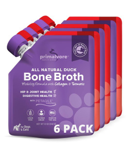 Primalvore Beef & Duck Free-Range Bone Broth for Dogs &Cats, Mobility Formula w/Collagen Peptides for Hip&Joints, Digestion, Skin&Coat and Hydration. Grain Free, Human Grade, Made in USA. 2 Pack