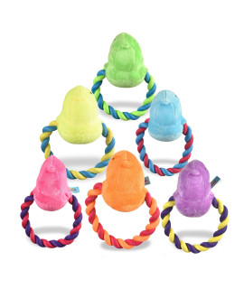 Peeps for Pets 6 Chick Rope Ring Pull Pet Toy - Includes ONE Rope toy in Assorted Color Chick Rope Toy for Dog Easter Baskets with Squeaker in Dog Squeaky Plush & Rope Chick Toy