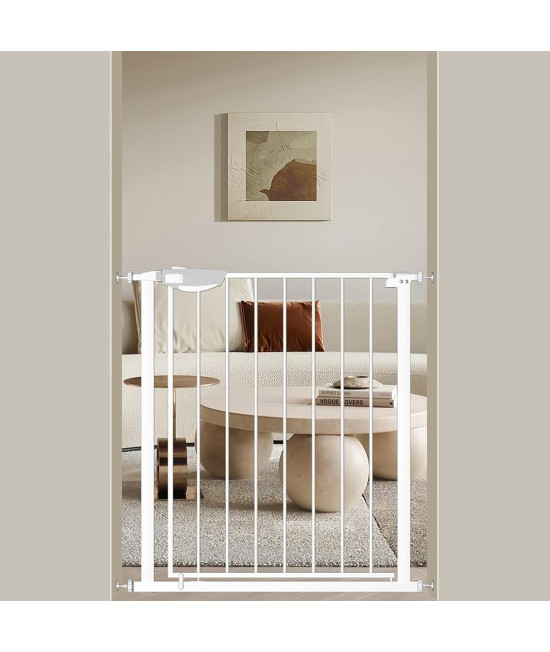 WAOWAO Triple Lock Baby Gate Extra Wide 31.1-35.04 Pressure Mounted Walk Through Swing Auto Close Safety White Metal Dog Pet Puppy Cat for Stairs,Doorways,Kitchen