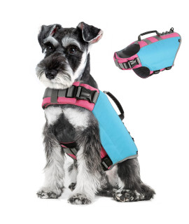 Pawaboo Dog Life Jacket, Reflective Dog Safety Vest Adjustable Pet Life Preserver with Strong Buoyancy & Durable Rescue Handle, Ripstop Dog Lifesaver Vests for Swimming, Boating - Blue, S