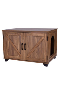 Arf Pets Cat Litter Box Enclosure Furniture, Large Hidden Cat Washroom Bench with Storage, Entry Door Can be Assembled on Either Side